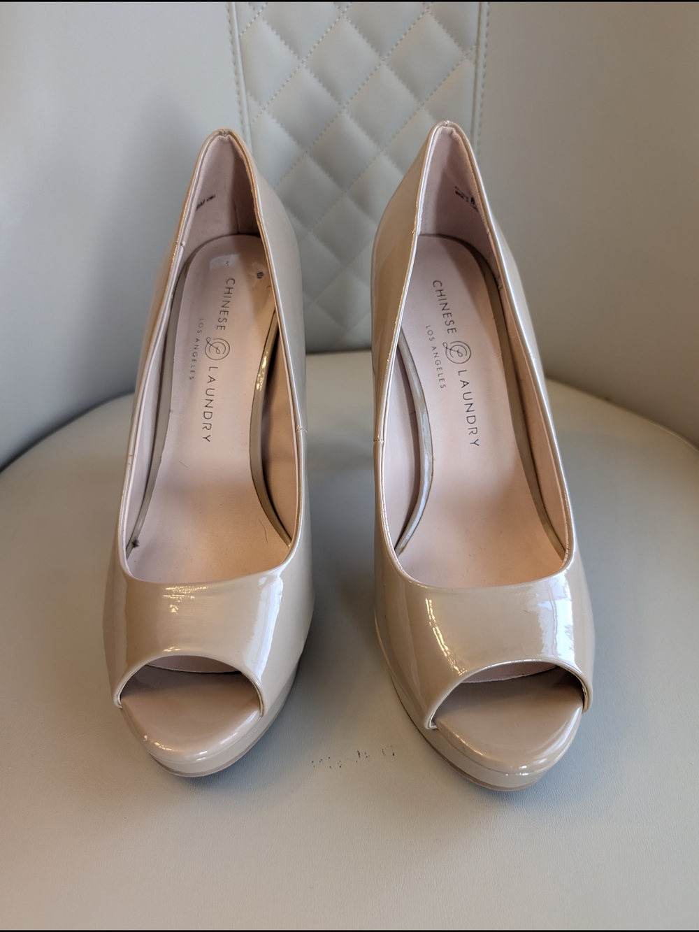 Chinese Laundry Women's Sz 8.5 Nude Patent Peep-Toe Pumps